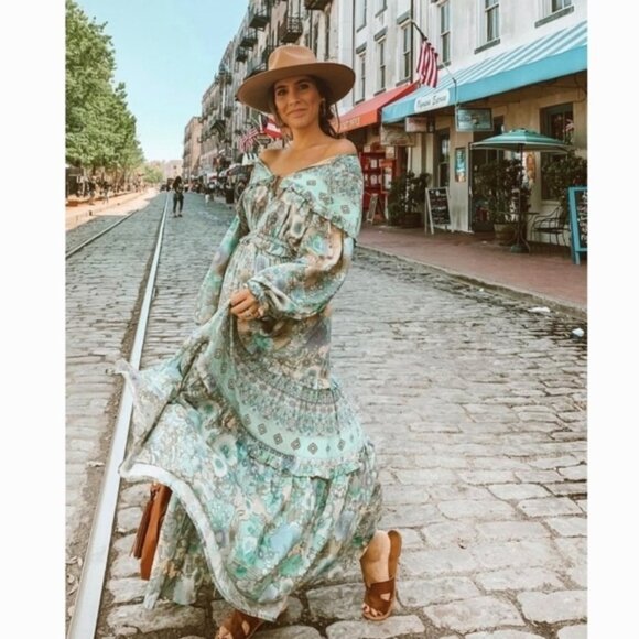 Spell & the Gypsy Free People Amethyst Maxi Boho Gown Turquoise Boho Dress XS - Picture 4 of 16